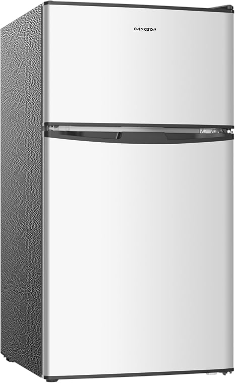BANGSON Mini Fridge with Freezer, 3.2 Cu.Ft Small Refrigerator, 5 Settings Temperature Adjustable, Low Noise Refrigerator, 2 Door Small Fridge for Apartment, Home, Office and Dorm, Silver