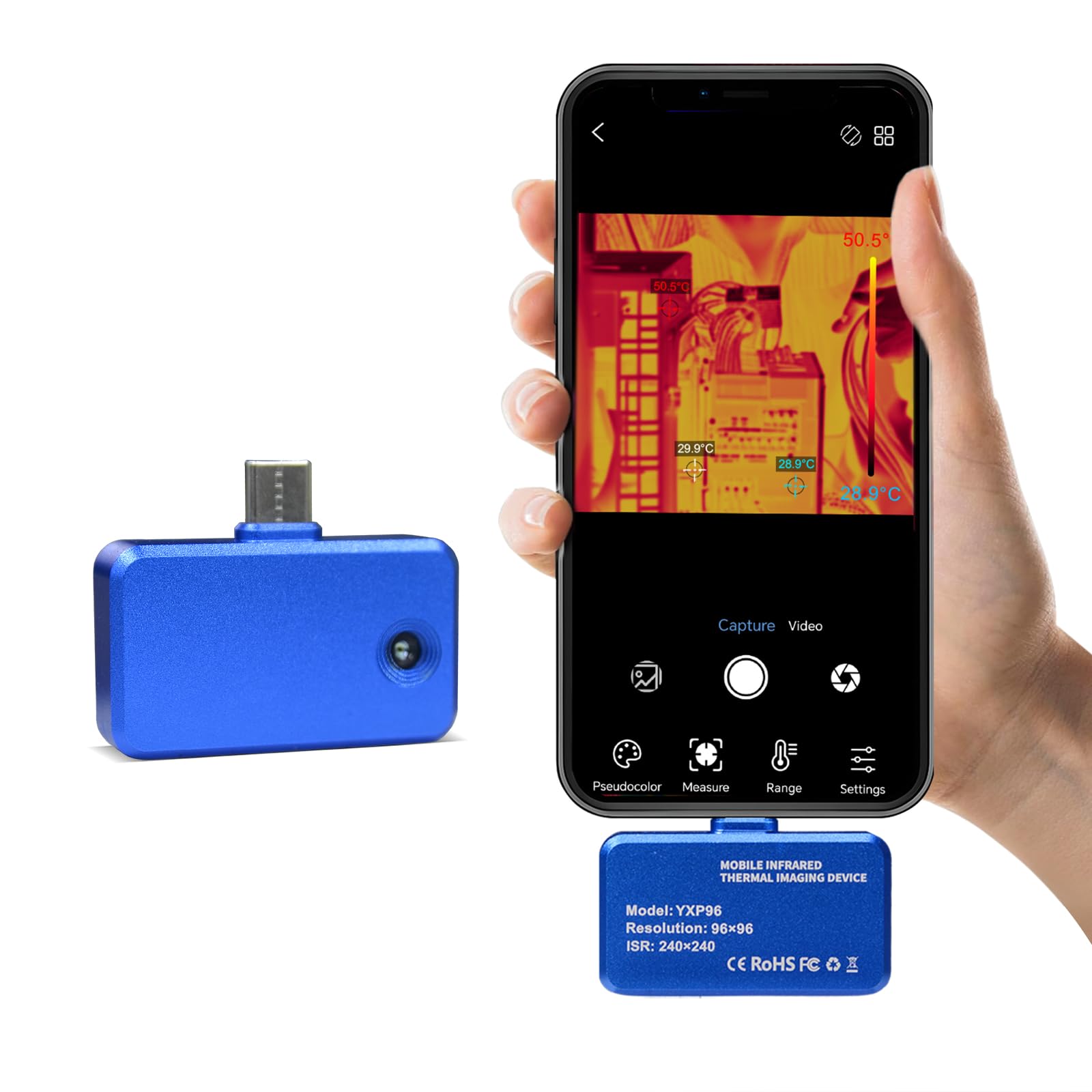 Wärmebildkamera für Android Smartphone, AIOMEST Thermal Camera 240 x 240 TISR Wärmebild mit USB-C, 25Hz, -20°C ~ 550°C, Infrarot Kamera für Wärmeverlust Inspektion Leckagesuche Wärmebrücken (Deutsch)