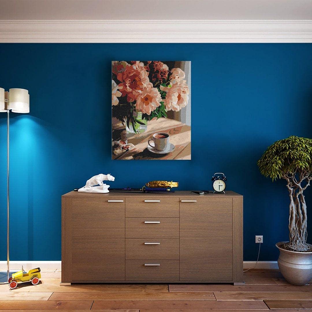 Pittura Con I Numeri Artnapi | 40x50 Cm, 'Caffè Con Profumo Di Peonia', Tela Telaio In Legno, Kit Per Adulti - 4