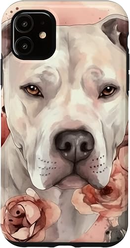 Carcasa para iPhone 11 Dogo Argentino Roses Flower Watercolor Dogo Argentino