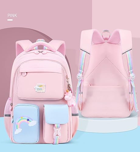 Vista 4 de Mochila de unicornio lindas mochilas para computadora portátil, bolsas de viaje ligeras y duraderas casuales, Rosado