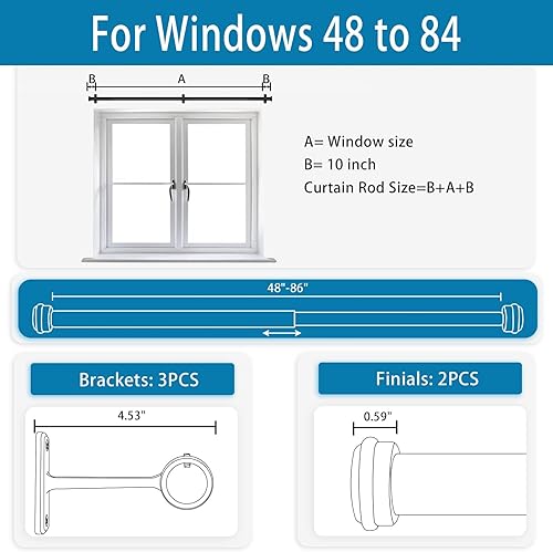Miniatura 8 de Barras de cortina de 1 pulgada, barras de cortina negras, barras de cortina para ventanas de 48 a 84, barra de cortina para exteriores para patio,