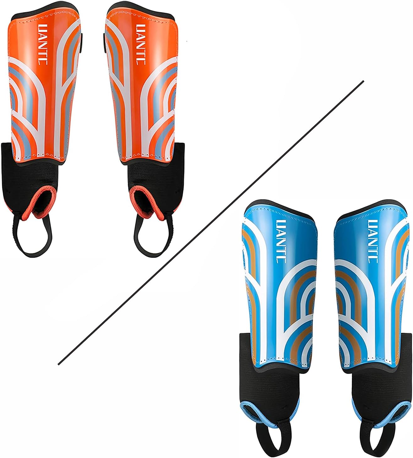 Orange L/Blue XS 2 Pairs Ankle Protection Soccer Shin