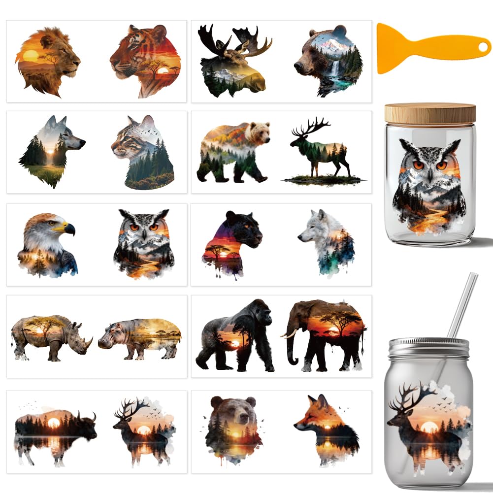 arricraft 10 Sheets Animal Sunset Silhouette UV DTF Cup Wrap Stickers