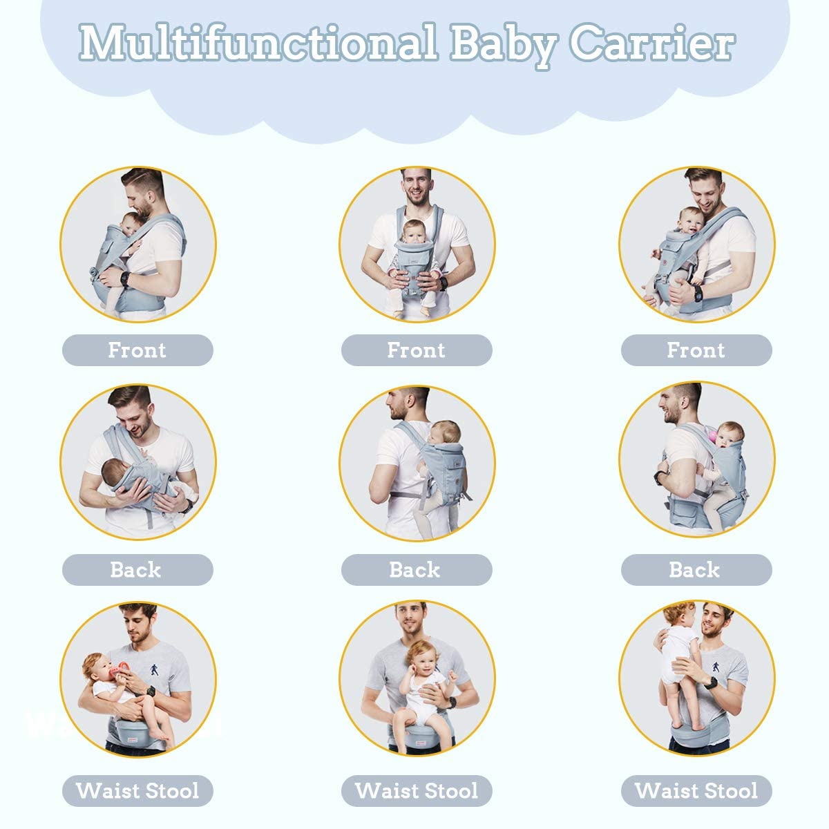 KASTWAVE Baby Carrier, 6-in-1, Newborn to Toddler (Blue, Cotton, Hand Wash, Unisex, Parents & Caregivers)