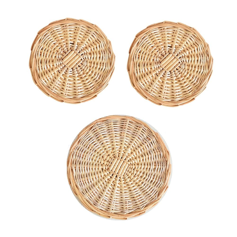 Vjsujehgy Woven Placemats Rattan-Like Plastic Round Insulating Placemat Washable Household Wickerwork Dining Table Plate Pad