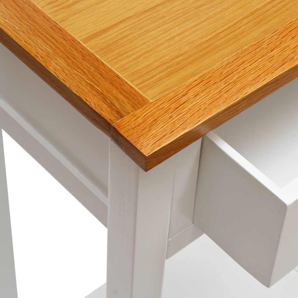 Stolik Boczny z Litego Drewna Debowe, 50x32x75 cm, Bialy