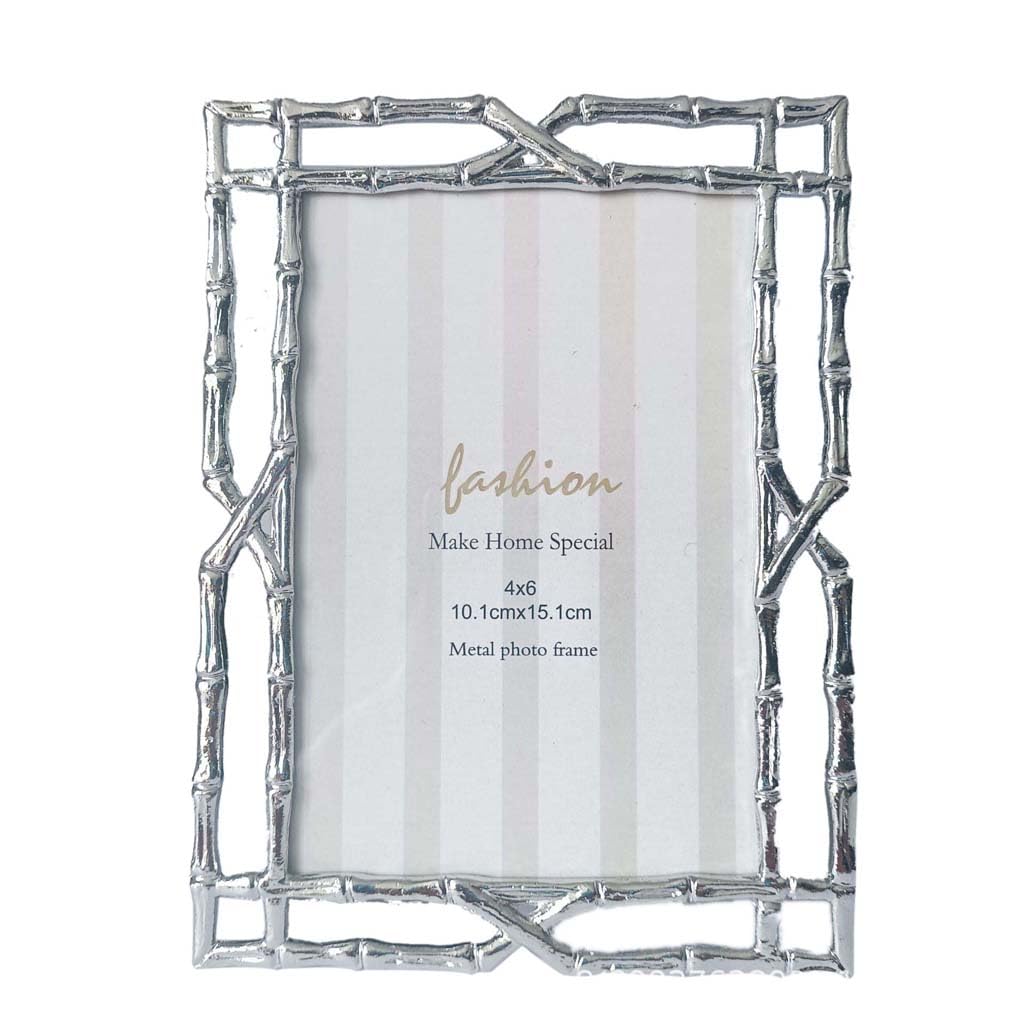 ZXWSTORE 4x6In Photo Frame, 5x7In Creative Bamboo Shaped Metal Photo Frame, Silver