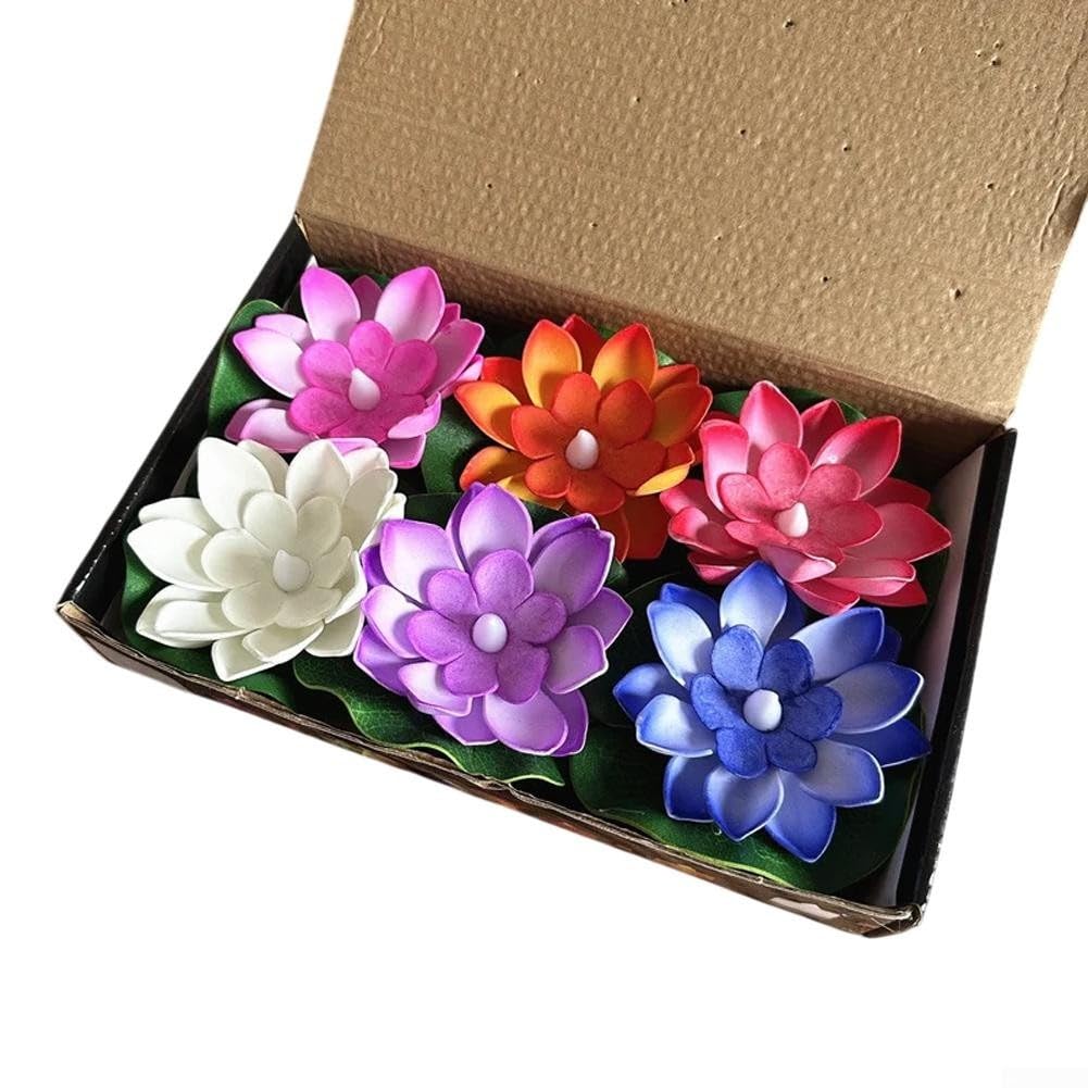 6Packs Floating Pool Lights Lotus Floating Lanterns Artificial Lifelike Floating Flowers For Pool With LED Lights(A)