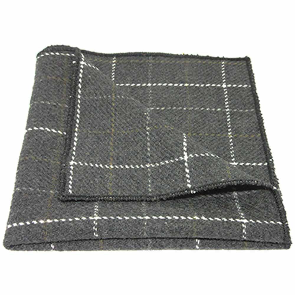 King & Priory Heritage Check Charcoal Grey Pocket Square, Tweed, Handkerchief