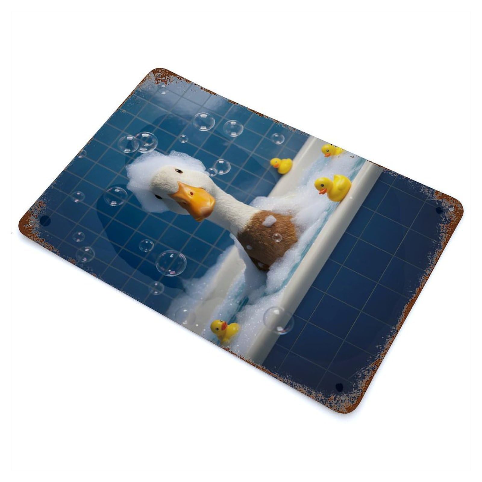 Garage Style Duck in A Bubble Bath Weathered Tin Sign 11.8"x7.9", Classic Wall Plaque for Bar And Workshop