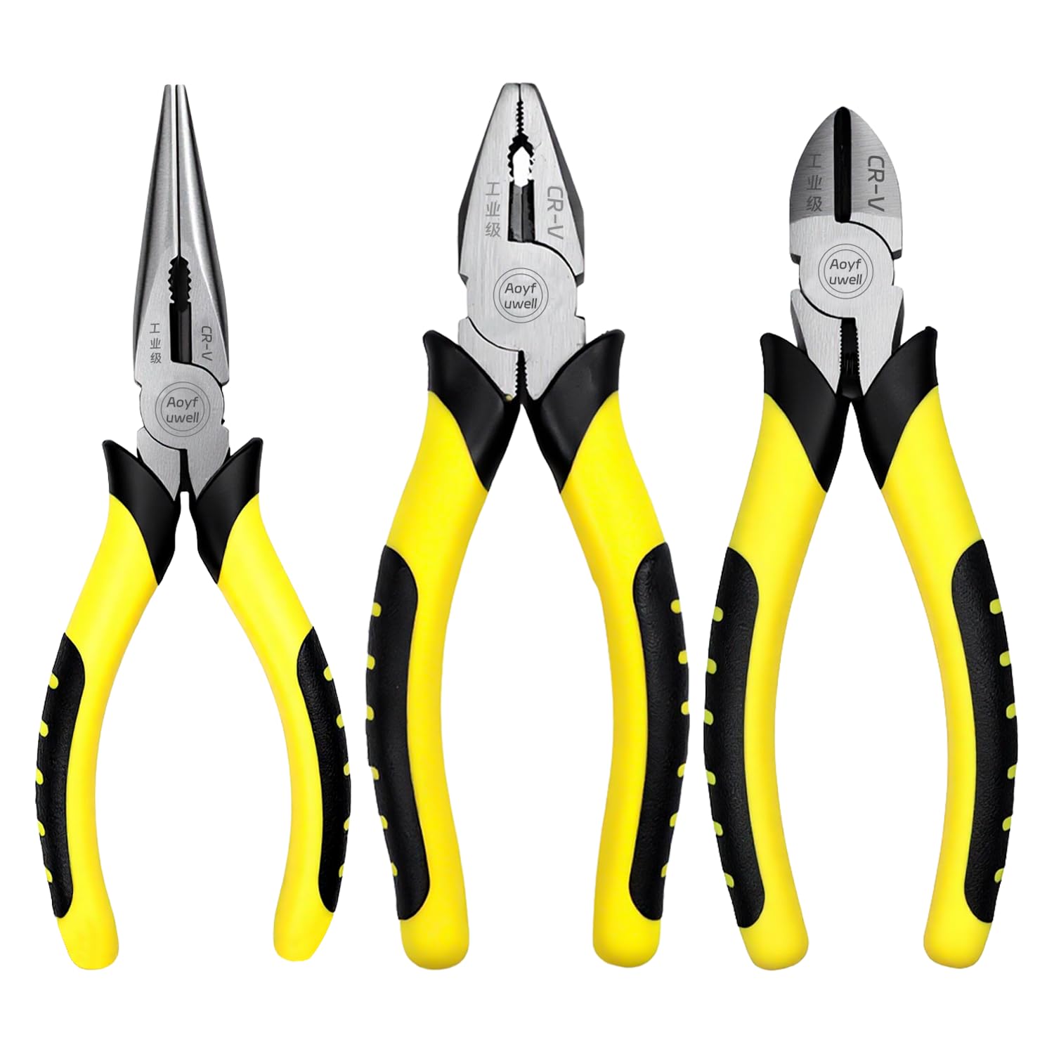 Aoyfuwell 3 Pcs Pliers Set, Pliers Tools,Soft-Grip Hand Tool Set,6" Long Nose,6" Diagonal Cutting,6" Combination.Wire Cutters, Multi-Functional Tool for Home DIY Repairs
