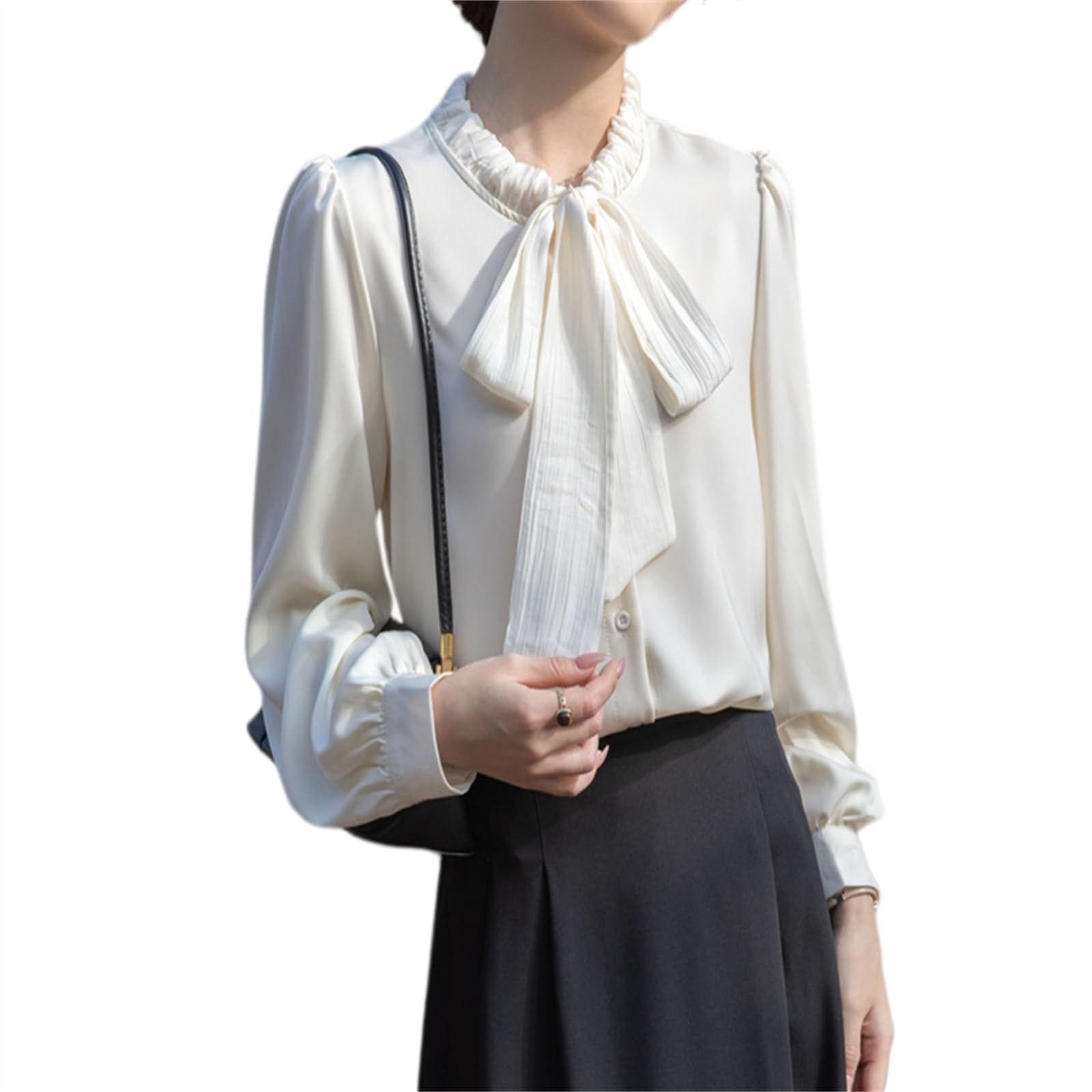 Camicie da donna in raso a maniche lunghe con fiocco, camicia leggera casual elegante per feste, balli scolastici, ufficio, lavoro