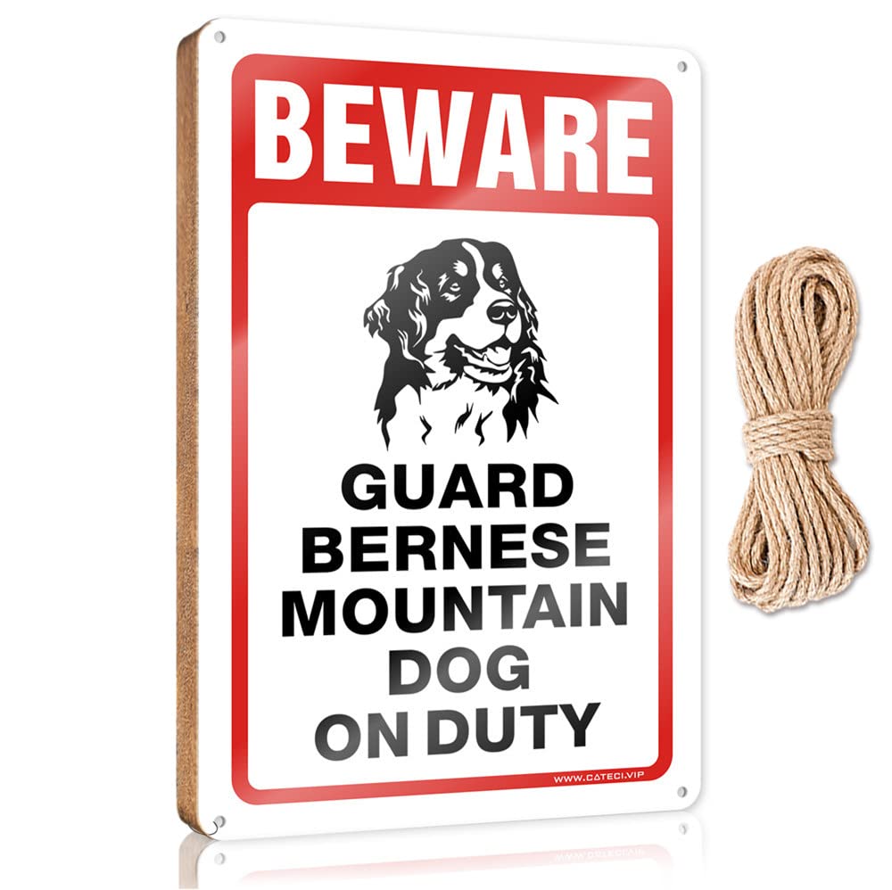 Dtha One Color Farmhouse Hanging Sign Beware! Guard Bernese-Mountain Dog On Duty Wooden Sign Fall Wall Decor Summer Decorations For Home(15X28cm)