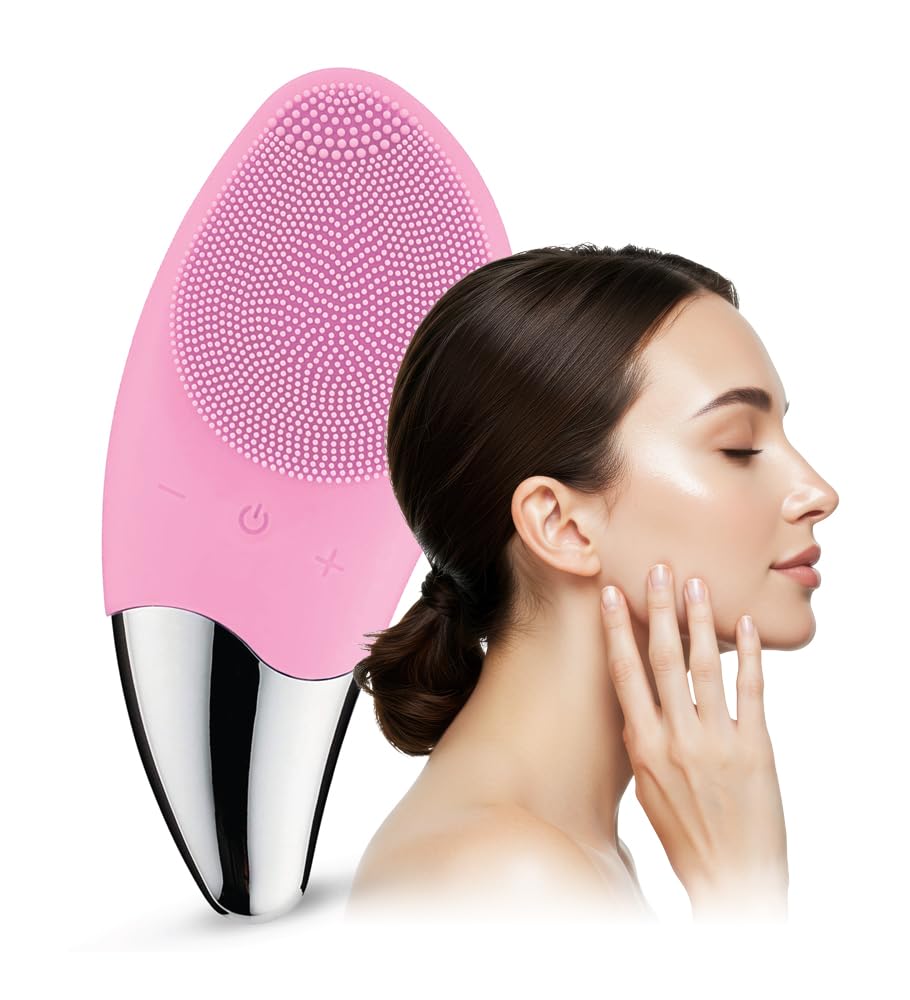 Nebula Silicone Facial Cleansing Brush | 6-Speed Sonic Face Scrubber & Exfoliator for Acne, Blackheads & Pores | Rechargeable Silicone Face Scrubber for All Skin Types | Advanced Vibration | Pink