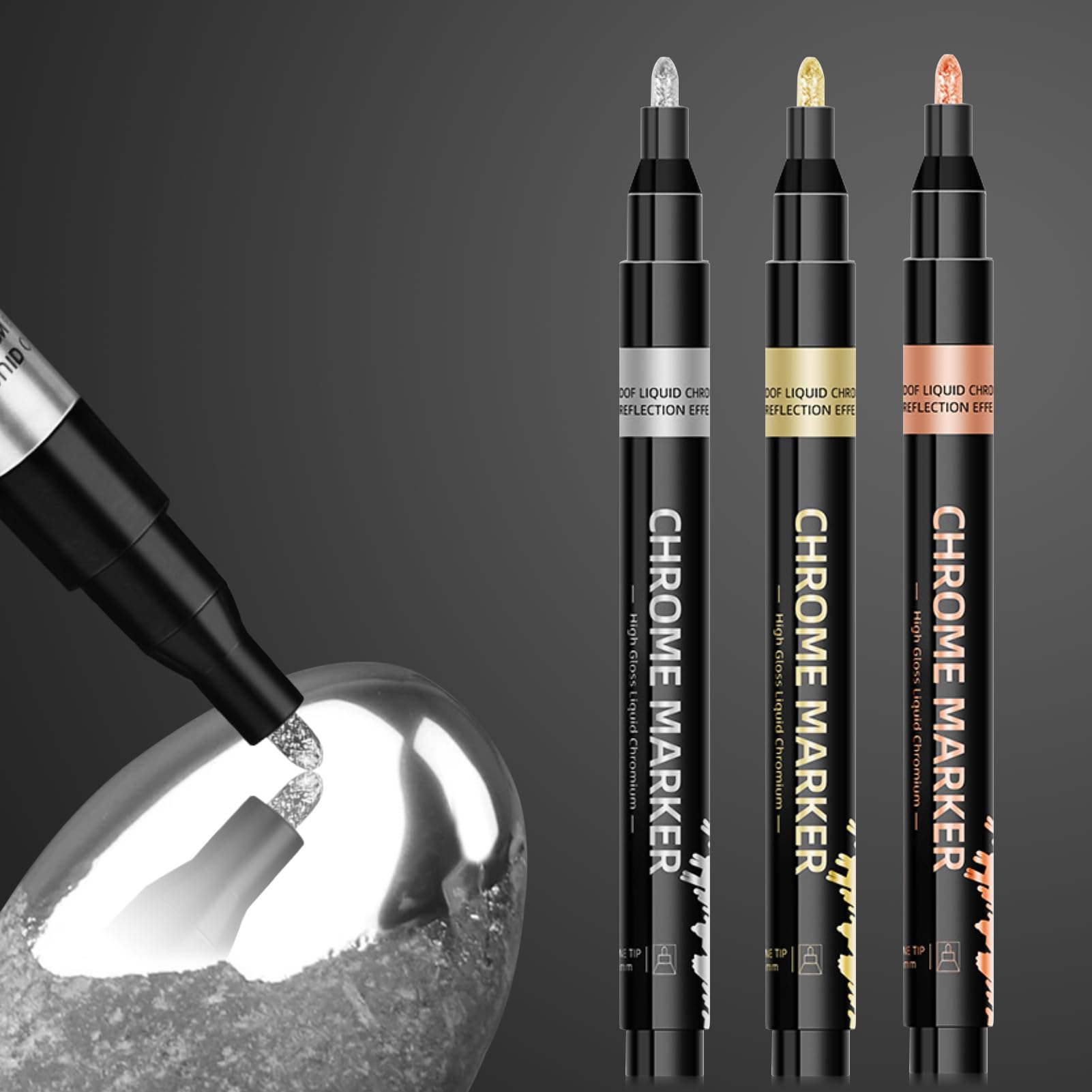 Elegirme 金銅銀メッキペン メッキ塗料 塗るだけでメッキ 1.0mm 3本セット 強い光沢感 メタリック 防水 耐摩耗 鏡面効果 車 プラモデル 模型 DIY用 ゴールド シルバー ブロンズ