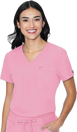Med Couture Peaches Scrubs Top Women V-Neck 2 Pockets 360 Stretch