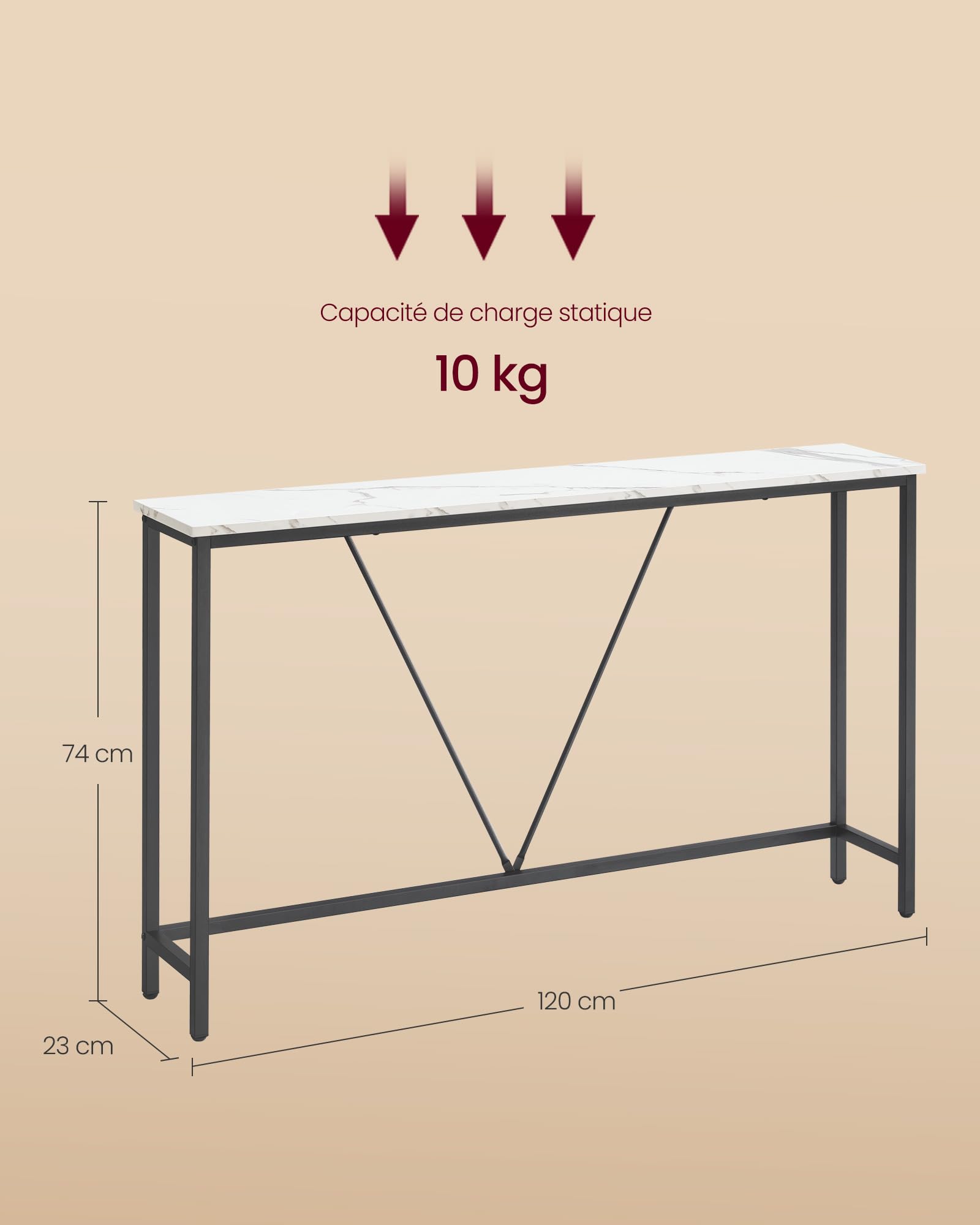 VASAGLE Table Console, Table d’Entrée, Bout de Canapé Fin pour Salon, Table de Couloir, Montage Facile, Blanc Marbré et Noir d'encre LNT020W01