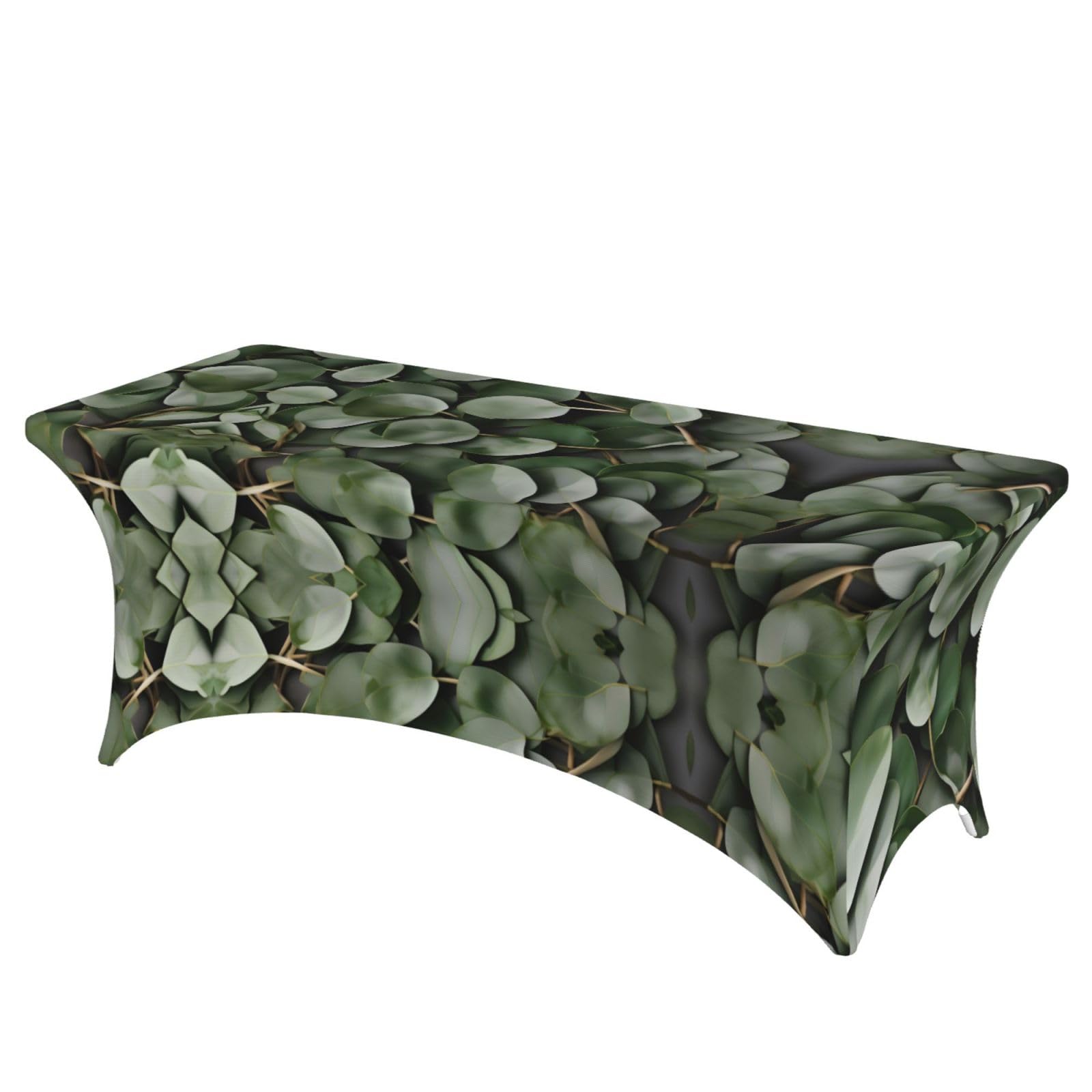 Nappe extensible élasthanne imprimée eucalyptus pour habiller et protéger une table de 1,8 m