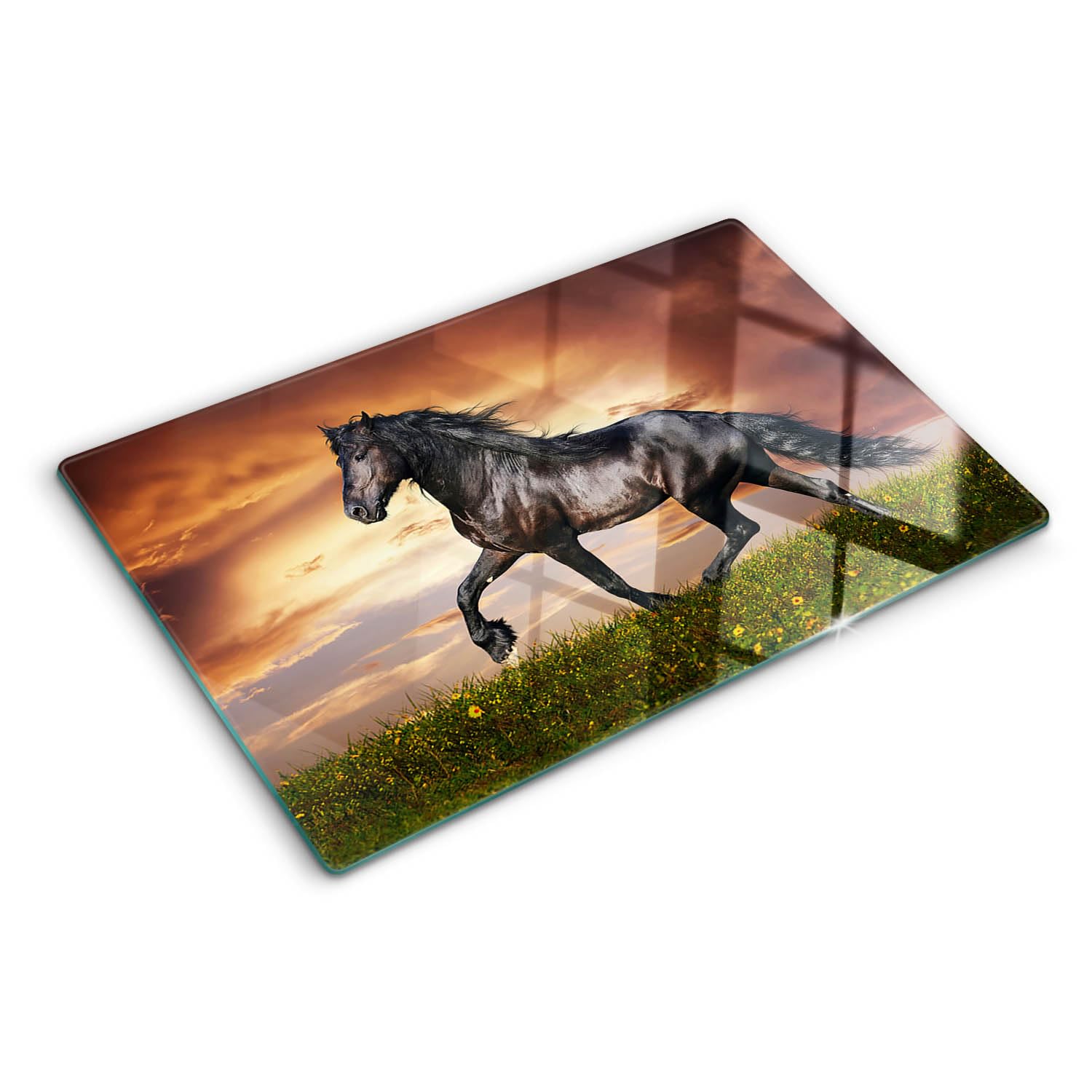 Planche à découper 80x52 cm motif cheval en verre pour cuisine