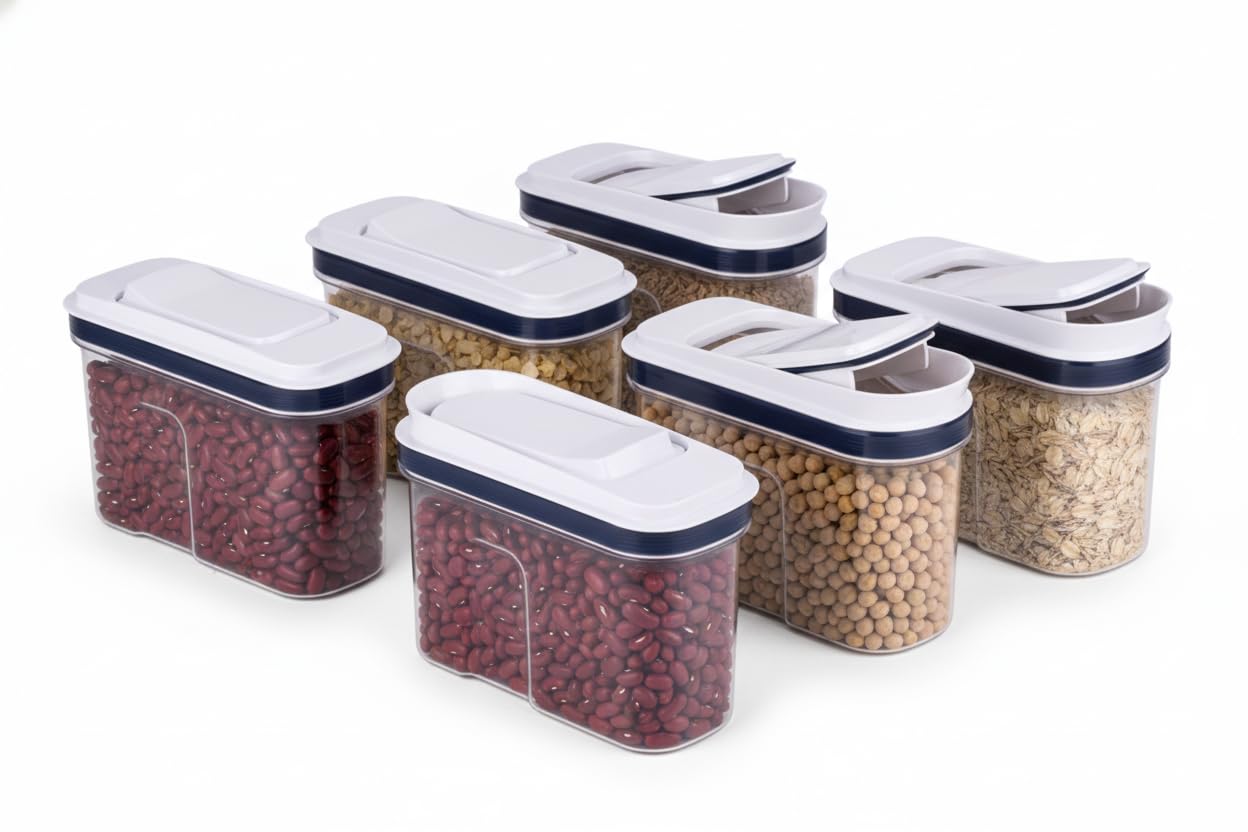 Machak Easy Flow Plastic Kitchen Storage Jars & Container Set, Transparent (6, 750ml)