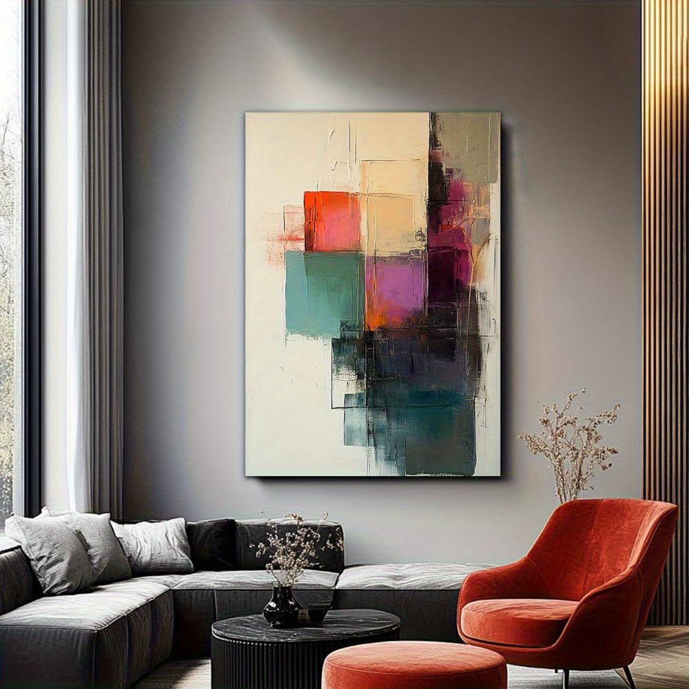 IHHGNB Abstract Oil Painting, Modern Geometric Wall Art with Vibrant Colors Artwork Prints for Living Room Bedroom Home Office(50x75cm(20x30in)/No frame)