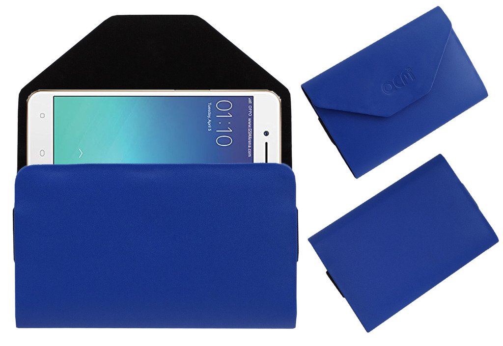 Flip Flap Pouch Case Compatible with Oppo A37 Mobile Leather Cover Magnetic Closure Blue