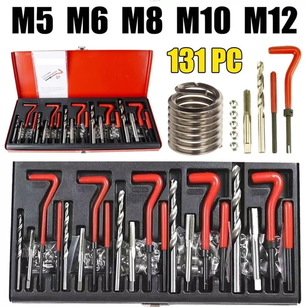 Kit di riparazione filettature 88/131 pezzi M3 M4 M5 M6 M8 M10 M12 M14 Inserti filettati for viti adatti for il ripristino di filettature danneggiate Strumenti di riparazione Punte da trapano(88pcs M6