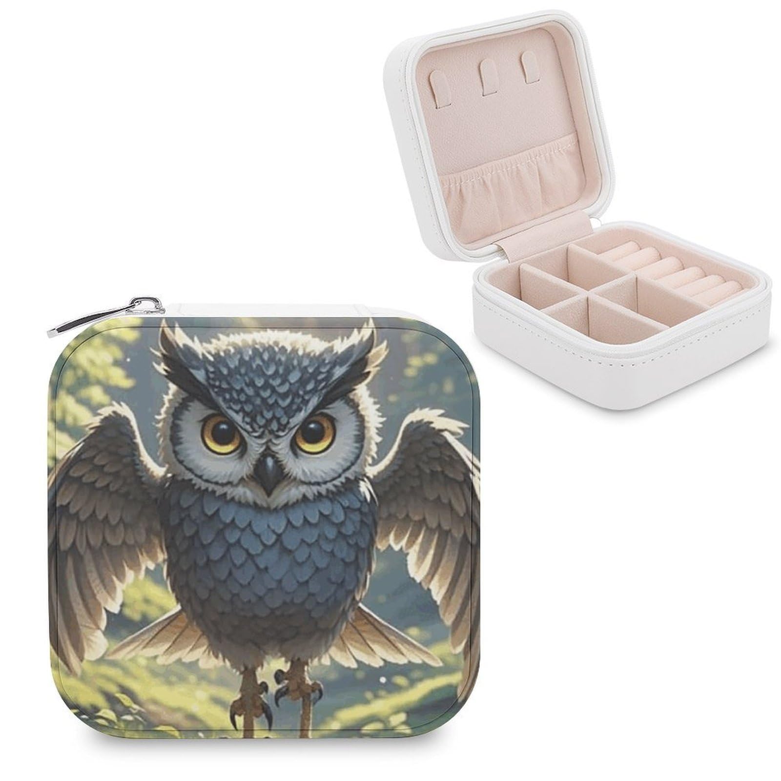 FekiLoot Anime Owl Jewelry Box Custom Jewelry Travel Case Pu Leather Trinket Organizer Box to Organize Ring Pendant Earring Small Portable Jewelry Storage Holder for Women