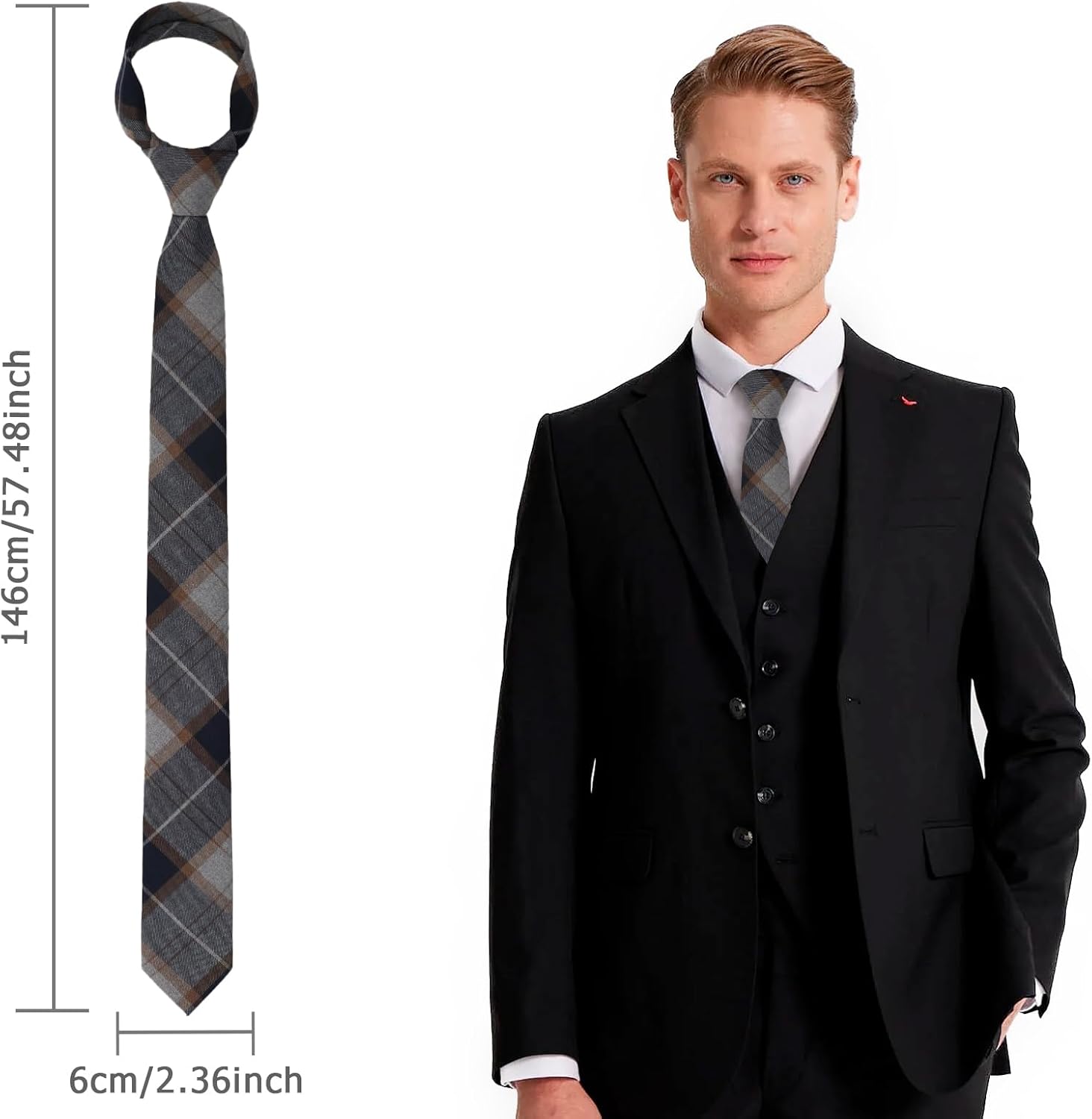 Plaid Ties for Men, 2.36" Mens Skinny Tie Striped Necktie for Office Wedding Party School Formal Casual - Image 2