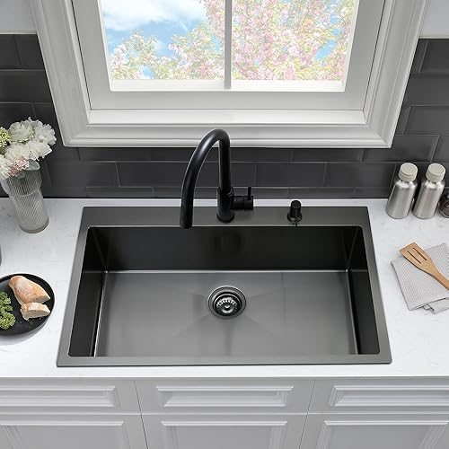 Miniatura 2 de Fregadero de cocina negro de 33 pulgadas con grifo - Fregadero de cocina negro de 33 x 22 pulgadas, fregadero de cocina y grifo de 10 pulgadas de