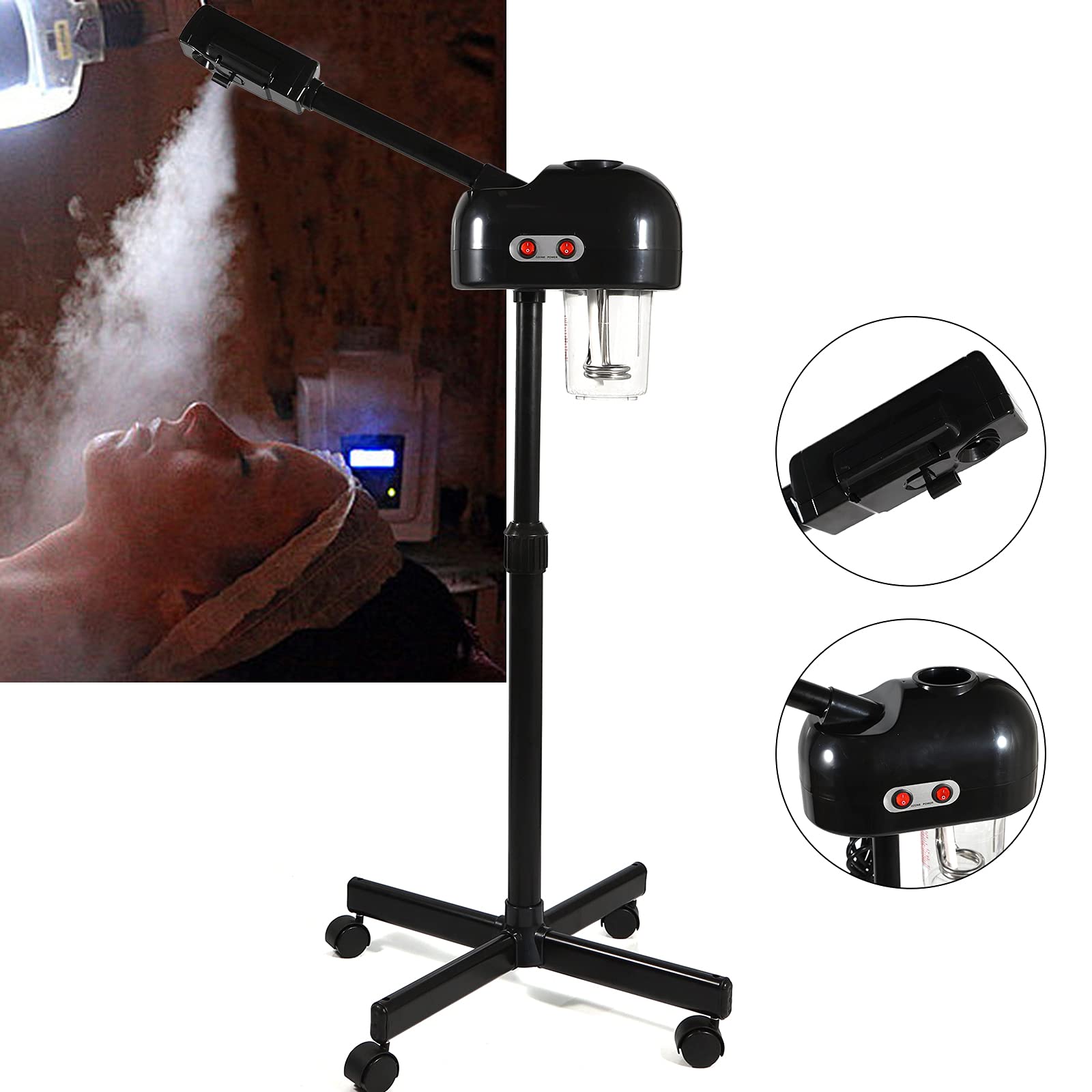 Vaporisateur 2 en 1 pour soin du visage - 800 W - Avec tige rétractable et buse à 360° - Hauteur réglable
