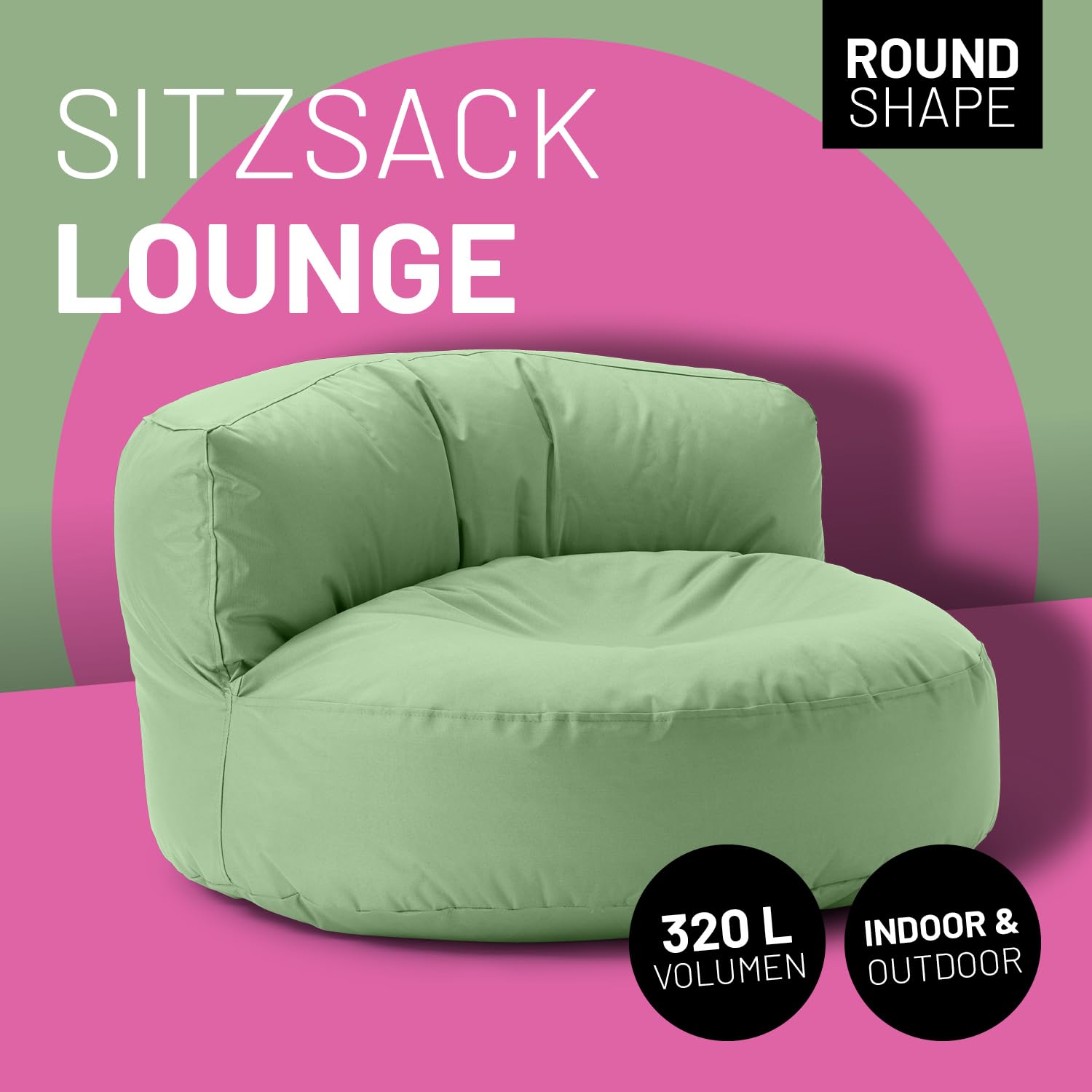 Lumaland Sitzsack Lounge 90x50 cm mit Rückenlehne wasserabweisend robust EPS-Füllung waschbarer Bezug Pastellgrün