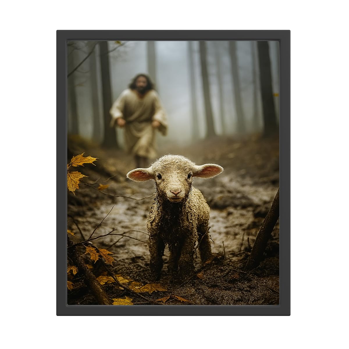 Jesus and Lamb Wall Art Prints, Jesus Running After Lost Lamb Poster Wall Decor for Christian Office Living Room (8x10 Unframed)