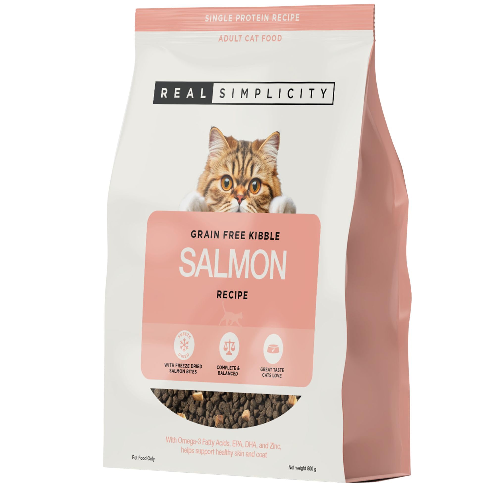 Real Simplicity Dry Cat Food for Adult & Senior Cats (1.6 KG), Single Protein Wild-Caught Salmon Recipe, Complete & Balanced Kibble with Freeze-Dried Salmon Bites, Healthy Skin & Coat