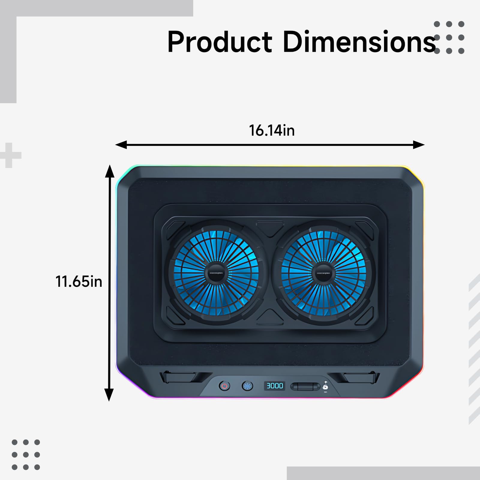 Gaming Laptop Cooling Pad, Dual Turbofan, Hub USB RGB, Adatto per 15-21 Pollici Laptop, Riduzione del rumore, Velocità Ventola Regolabile, 4 Porte USB, 41 x 29,6 cm