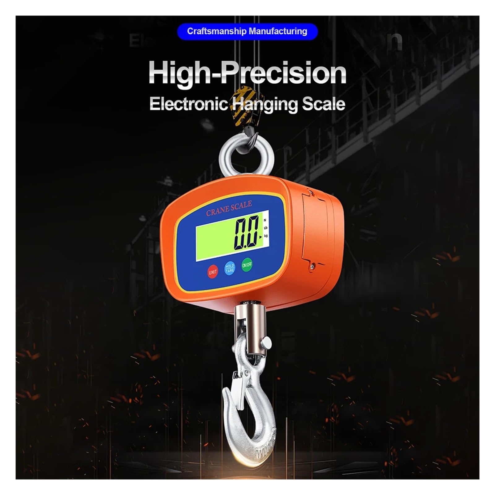 Báscula colgante digital de 1000 kg/500 g, báscula industrial con grúa y carcasa de aluminio, pantalla LCD retroiluminada, retención de datos, tara y cero Retención y tara
