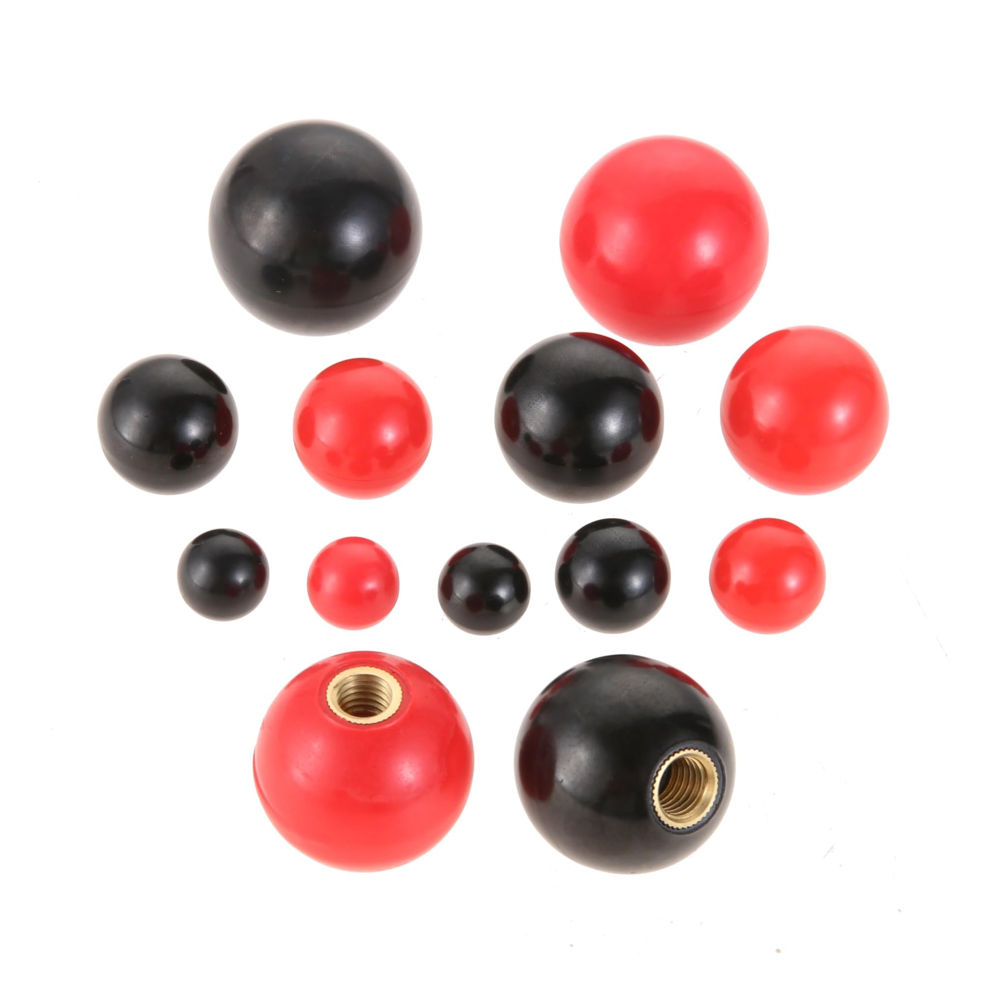 Okrągłe pokrętło 2 szt. M4/M5/M6 gwintowana gałka kulowa nakrętka zaciskowa miedziany rdzeń uchwyt plastikowy czerwony/czarny (M6 x 25 mm (czarny) 2 szt.)