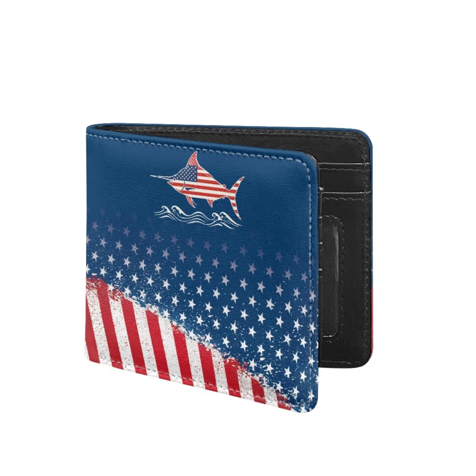 Coldinair USA Flag Fish Leather Wallet for Teen Boys Kids Purse Wallets Leather Boys Bifold Wallet Credit Card Cash Id Holder Cool Slim Bifold Small Coin Purses,Waterproof