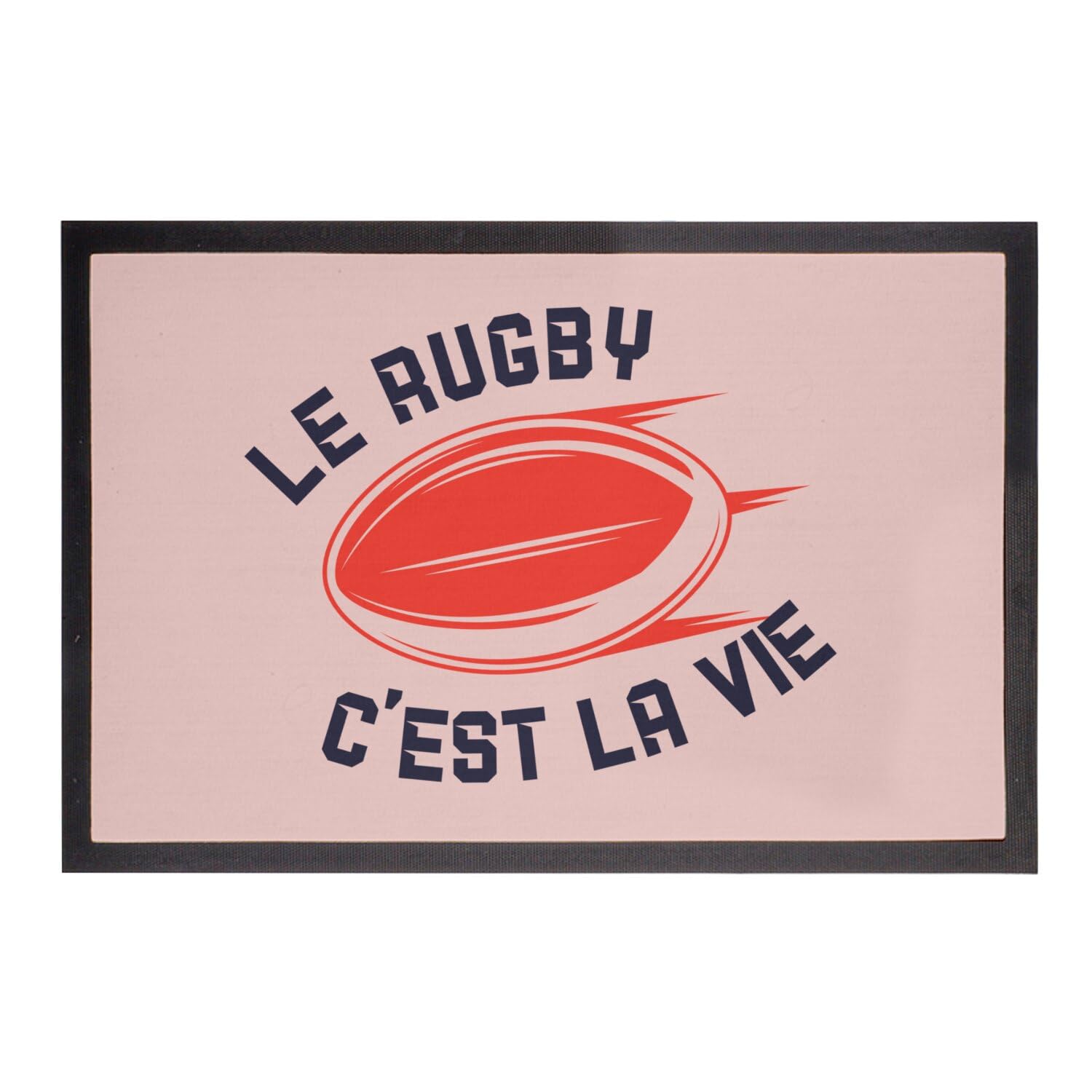 Paillasson rose rugby grand format 75x50 cm avec motif ballon