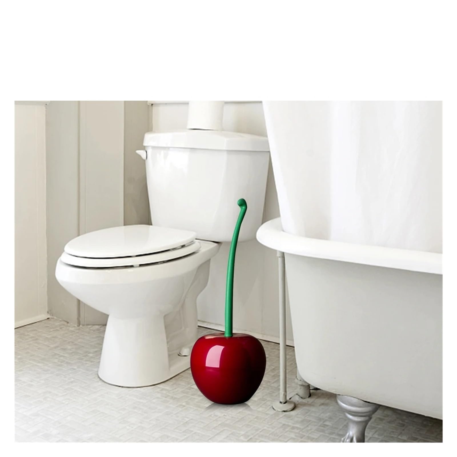 Cepillo de baño creativo Baño en forma de cereza Compatible con cepillo de limpieza Mango largo Soporte for cepillo de limpieza de inodoro Herramienta de limpieza for el hogar(Red brush head)
