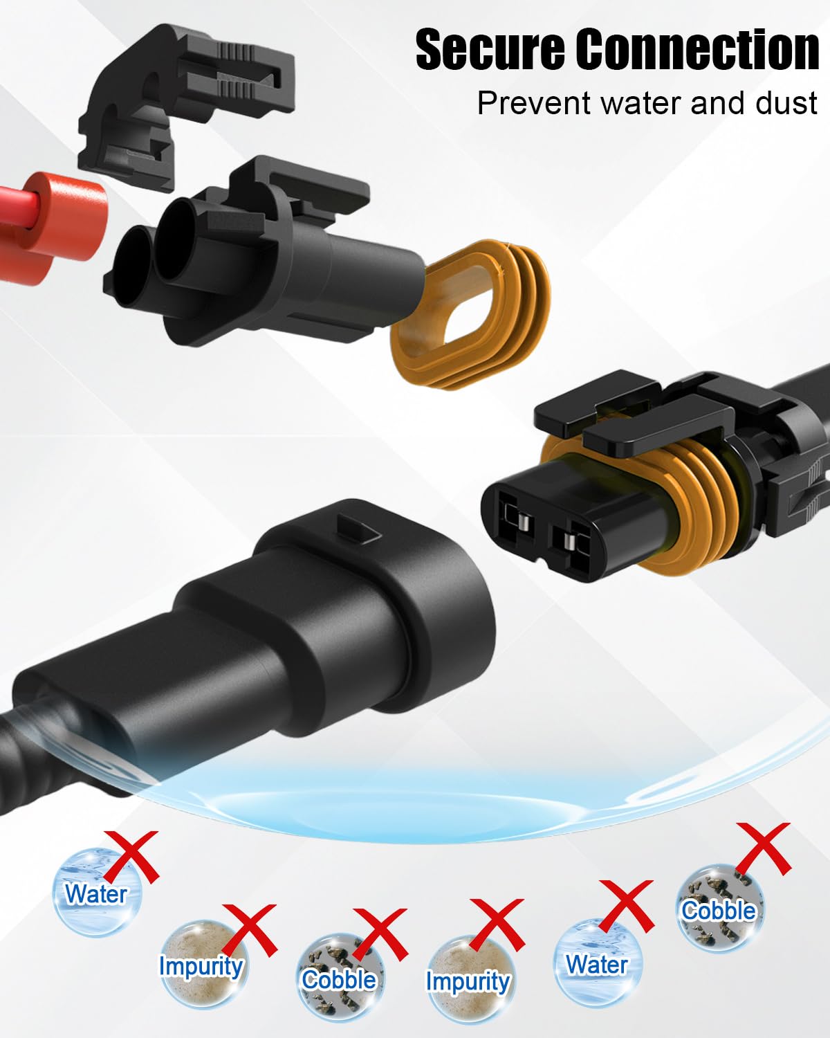 Terminales y sellos de conector impermeables de 2 pines y 46 amperios, 10-12 AWG hasta 16 V, 4 unidades