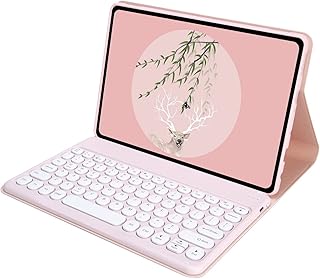 SZAMBIT Capa de Teclado Compatível com Redmi 10.61,Capa de Couro Leve com Teclado Bluetooth Destacável,Botão de Teclado Redondo Fofo,Teclado de Idioma Português,Rosa