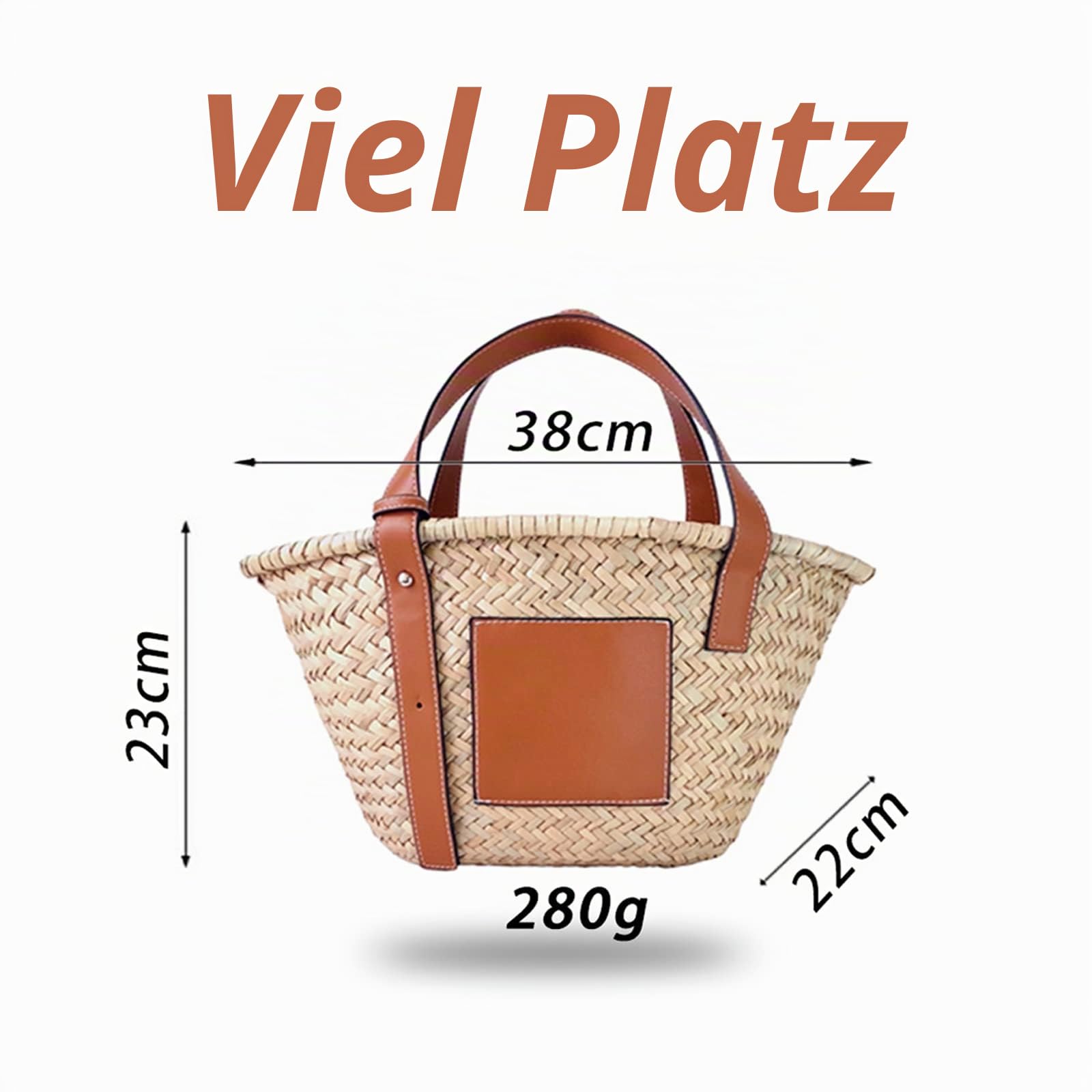 Strohkorb-Tragetasche für Damen, Mit PU-Lederhenkel, Geflochtenes Design mit Hohlmuster, Strohtasche und Handtasche mit Tragegriff, Medium