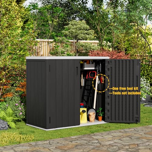 Image of Mrosaa Large Outdoor Storage Box,Resin Sheds&Outdoor Storage Waterproof /Lockable,Outdoor Storage Cabinets for Balcony,Garage,Backyard (37Cu.ft-Black White)