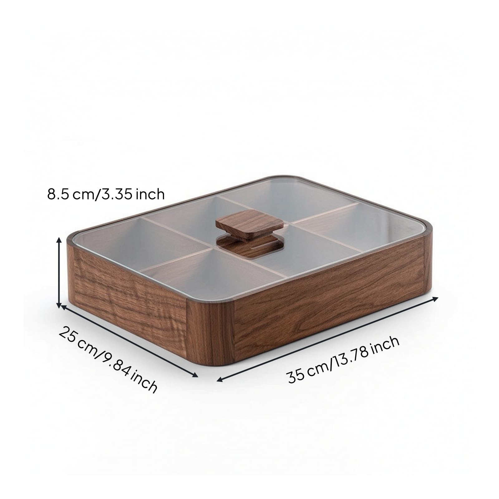 Contenedor de Snacks Caja Organizadora Bote Dispensador Recipiente de con Tapa de Vidrio Templado para Servir Invitados Adecuado para Sala de Estar, Seis Compartimentos
