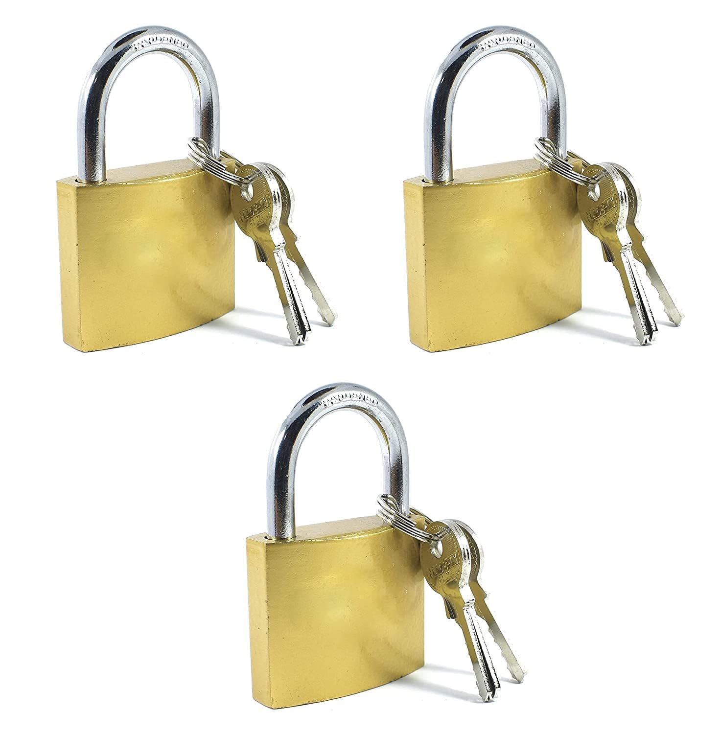 Lock Padlock with Keys, 50 mm, Strong Shackle, for Home, Door, Room, Shutters, Gates, Medium Security Pack of 3-image-4