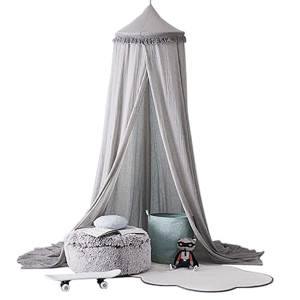 Tenda sensoriale, Baldacchino da Letto Rotondo a Cupola in Chiffon, Tenda da Gioco Principessa, for la Decorazione della Camera da Letto(Gray)
