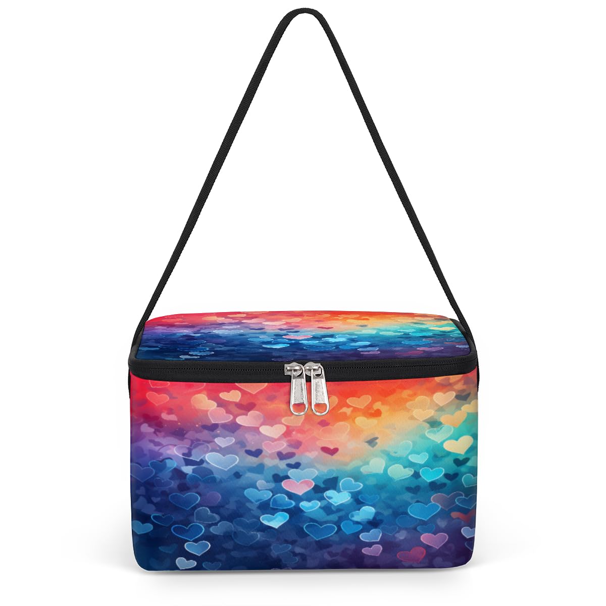 GzLeyigou Blue Decorate Valentine's Day Lunch Bags for Women Men 9 Cans, Hot & Cold Food Delivery Bag Insulated Grocery Bag Insulated Lunch Box Cooler Bag for Office Work Picnic Beach