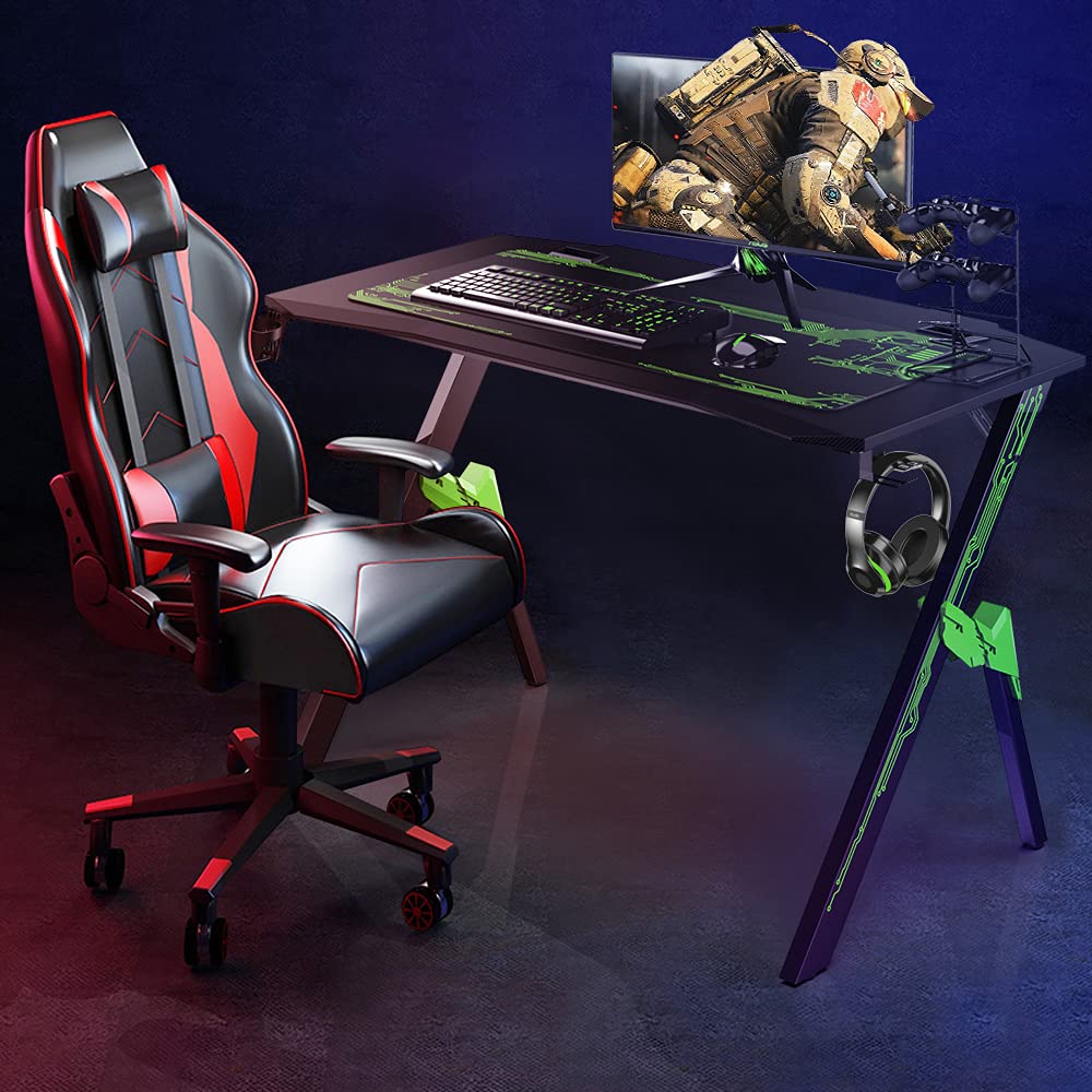 Dripex Ergonomic Gaming Desk with Large Surface,RShaped Stable Leg